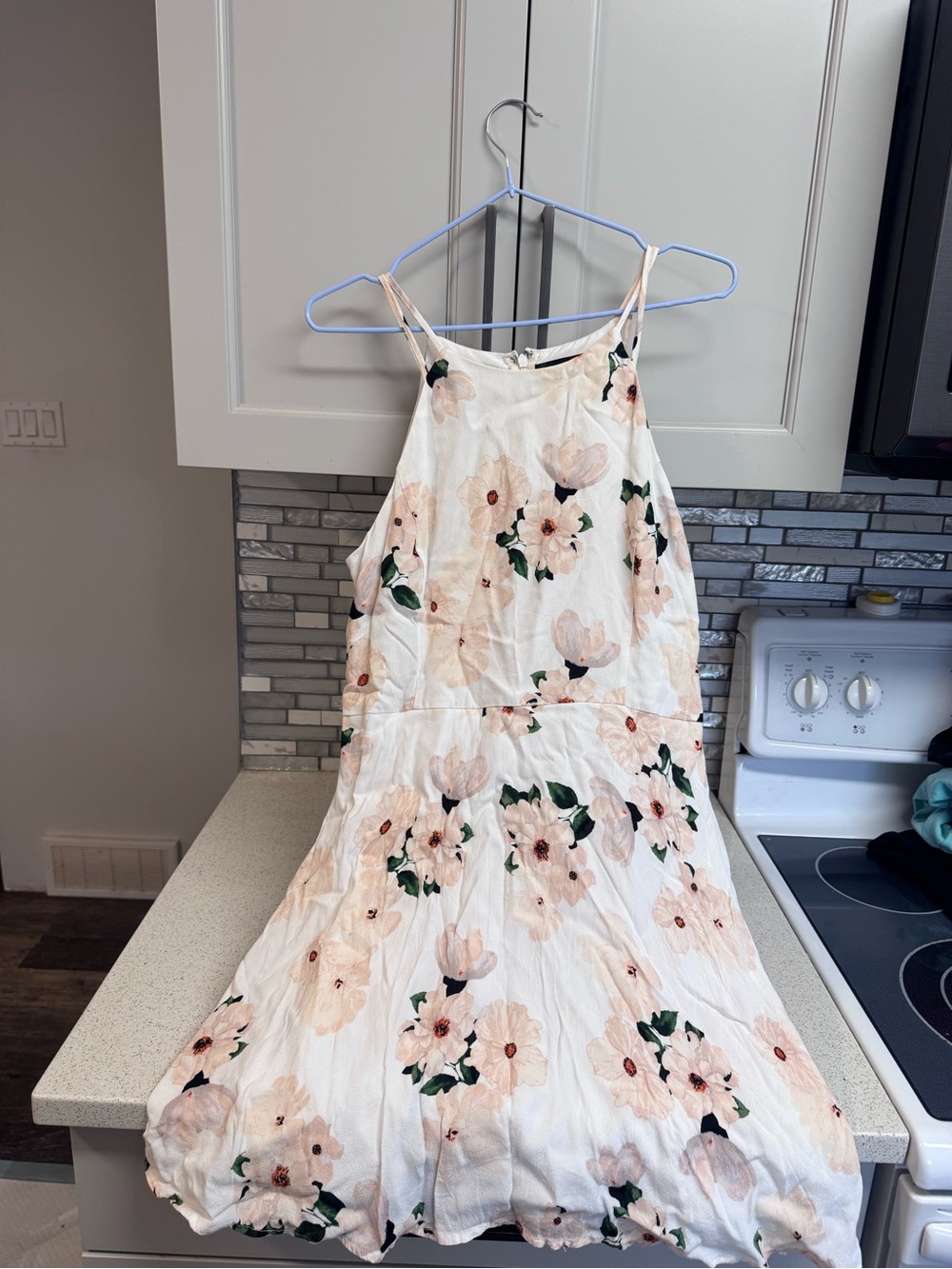 Dynamite White Midi Dress with Blush Floral Print